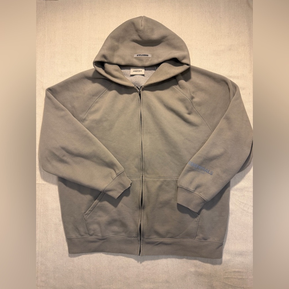 essentials hoodie gray full zip sz XL pockets mint